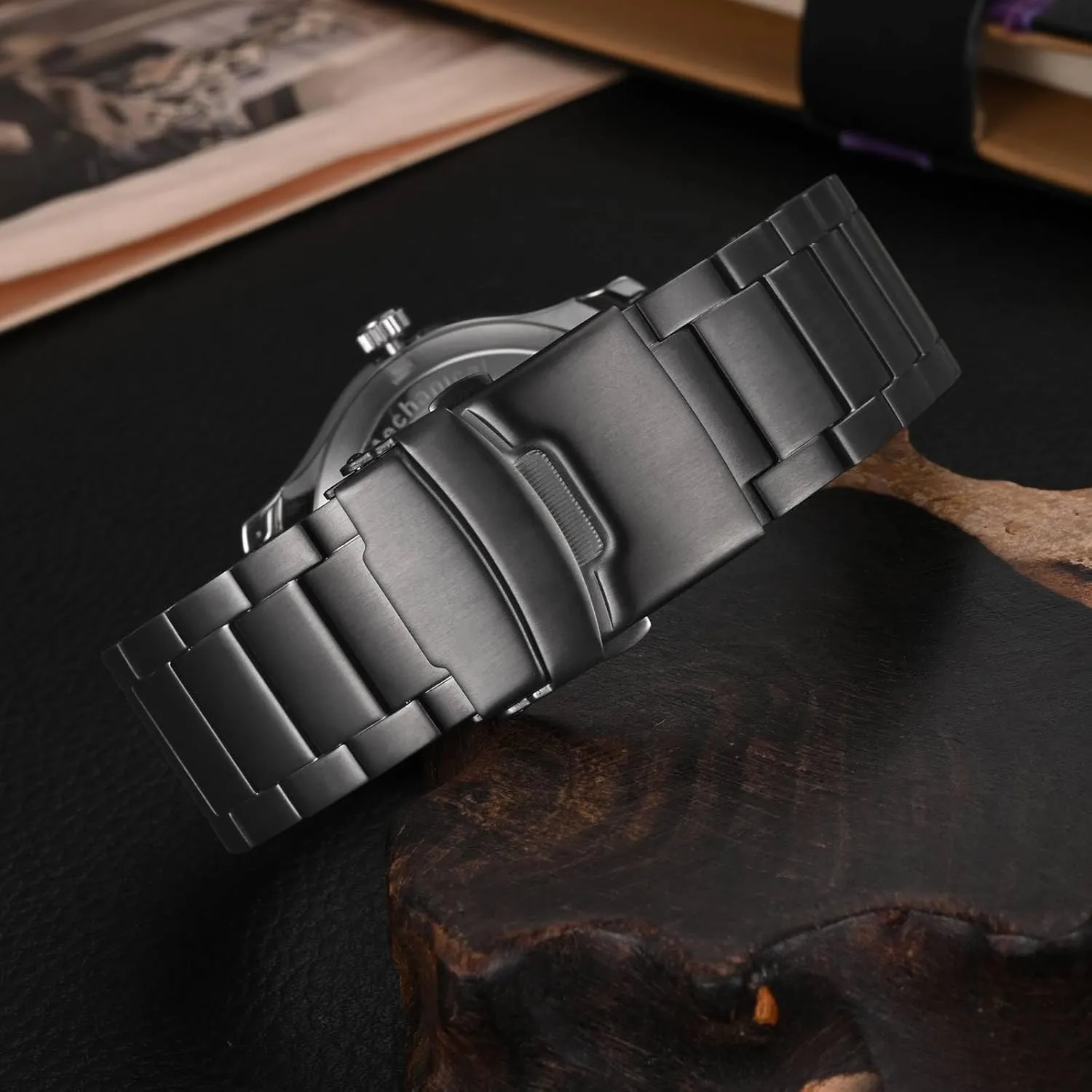 WOCCI 22mm Heavy-duty Metal Watch Band for Men, 316L Stainless Steel, Double Locking Deployant Clasp (Space Grey)