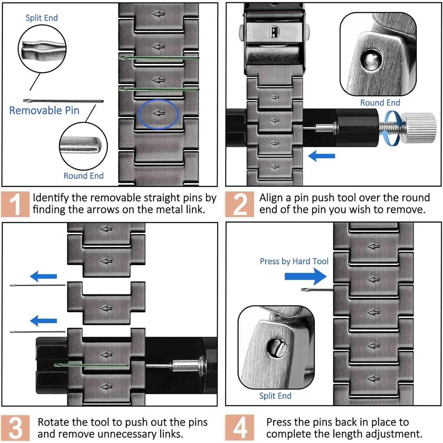 WOCCI 22mm Heavy-duty Metal Watch Band for Men, 316L Stainless Steel, Double Locking Deployant Clasp (Space Grey)