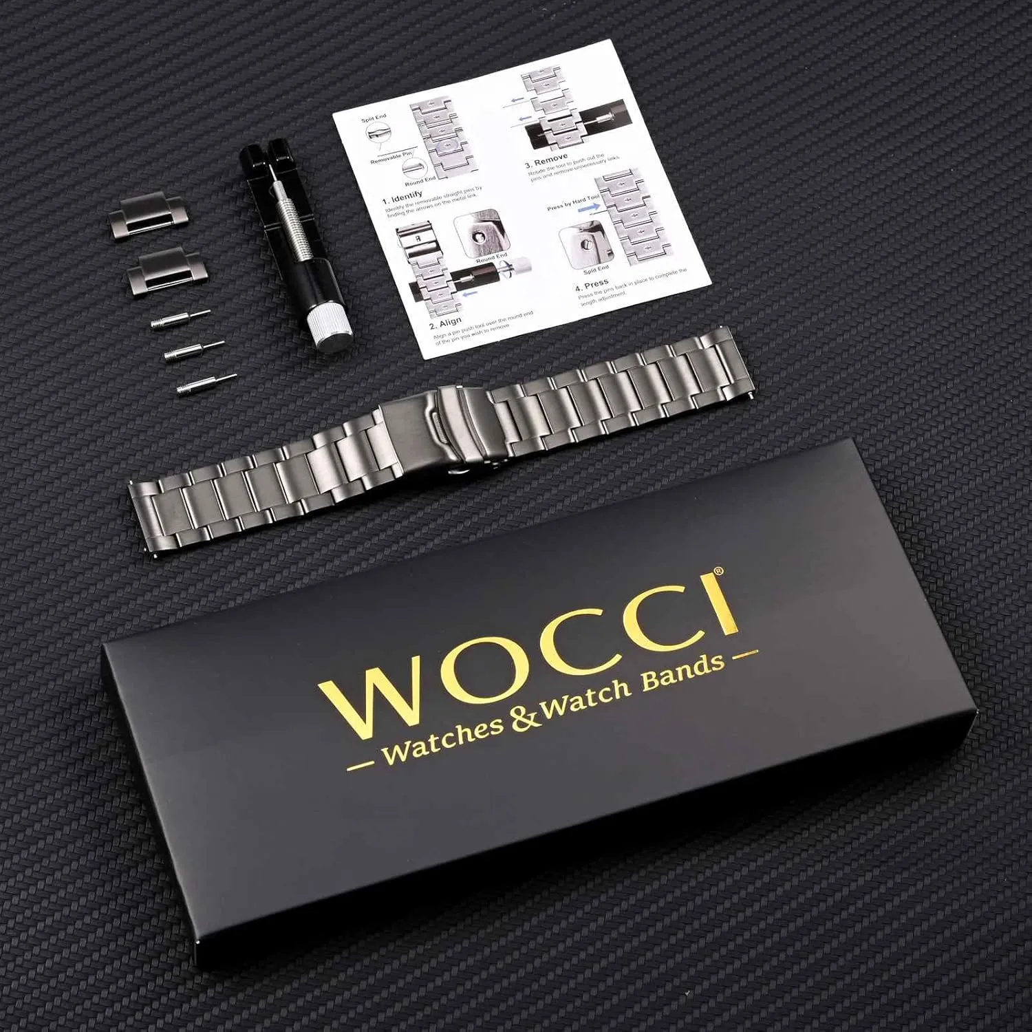 WOCCI 22mm Heavy-duty Metal Watch Band for Men, 316L Stainless Steel, Double Locking Deployant Clasp (Space Grey)