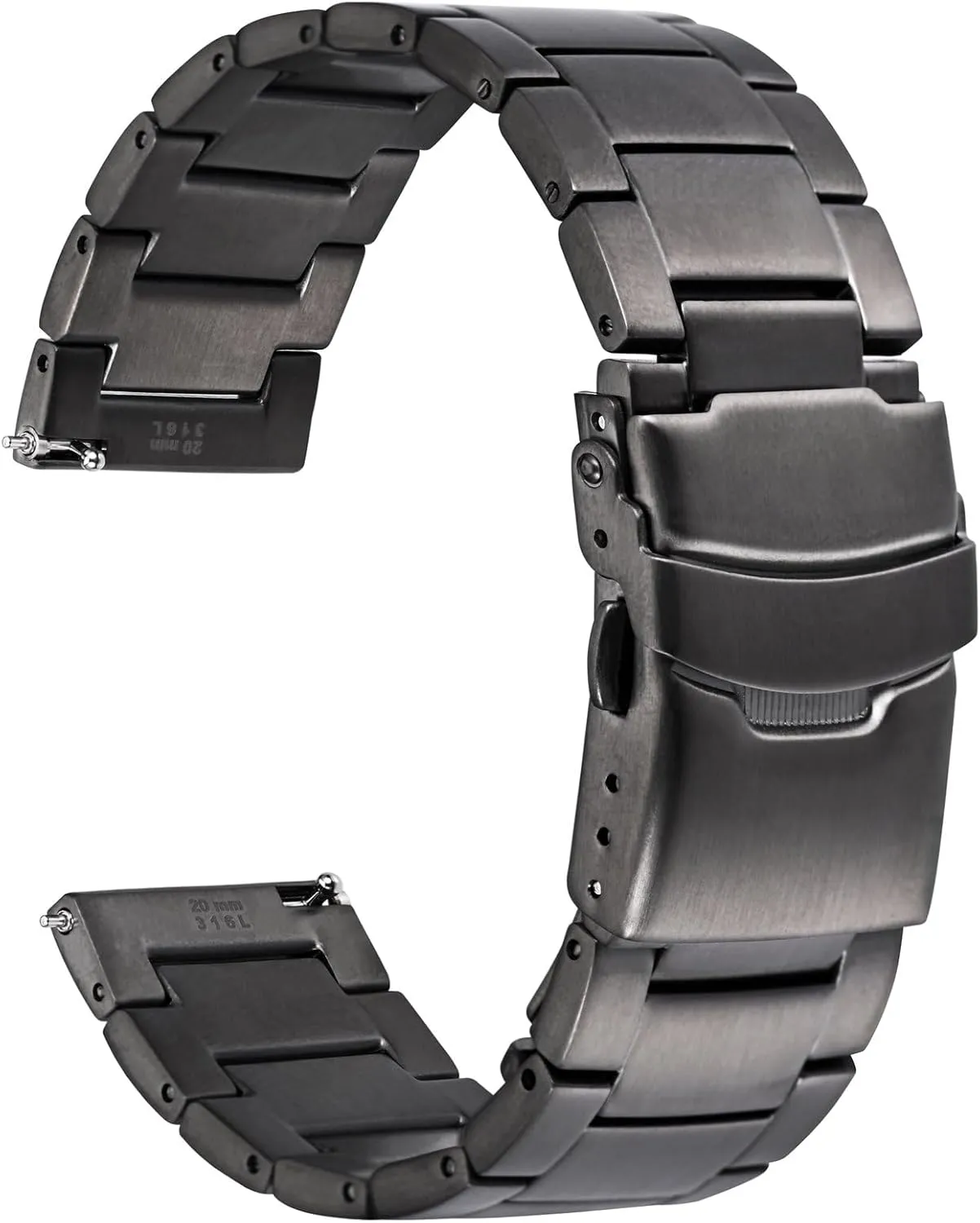 WOCCI 22mm Heavy-duty Metal Watch Band for Men, 316L Stainless Steel, Double Locking Deployant Clasp (Space Grey)