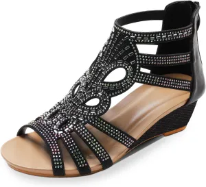 WOJWSKI Women's Slide Wedge Sandal Open Toe High Heel Zipper Back Platform