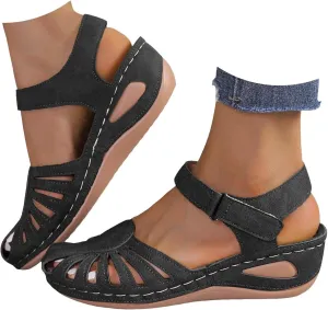 Women Close Toe Walking Sandals Dress Summer Wedges Heels for Women Ankle Strap Orthopedic Sandals Hollow Beach Shoes