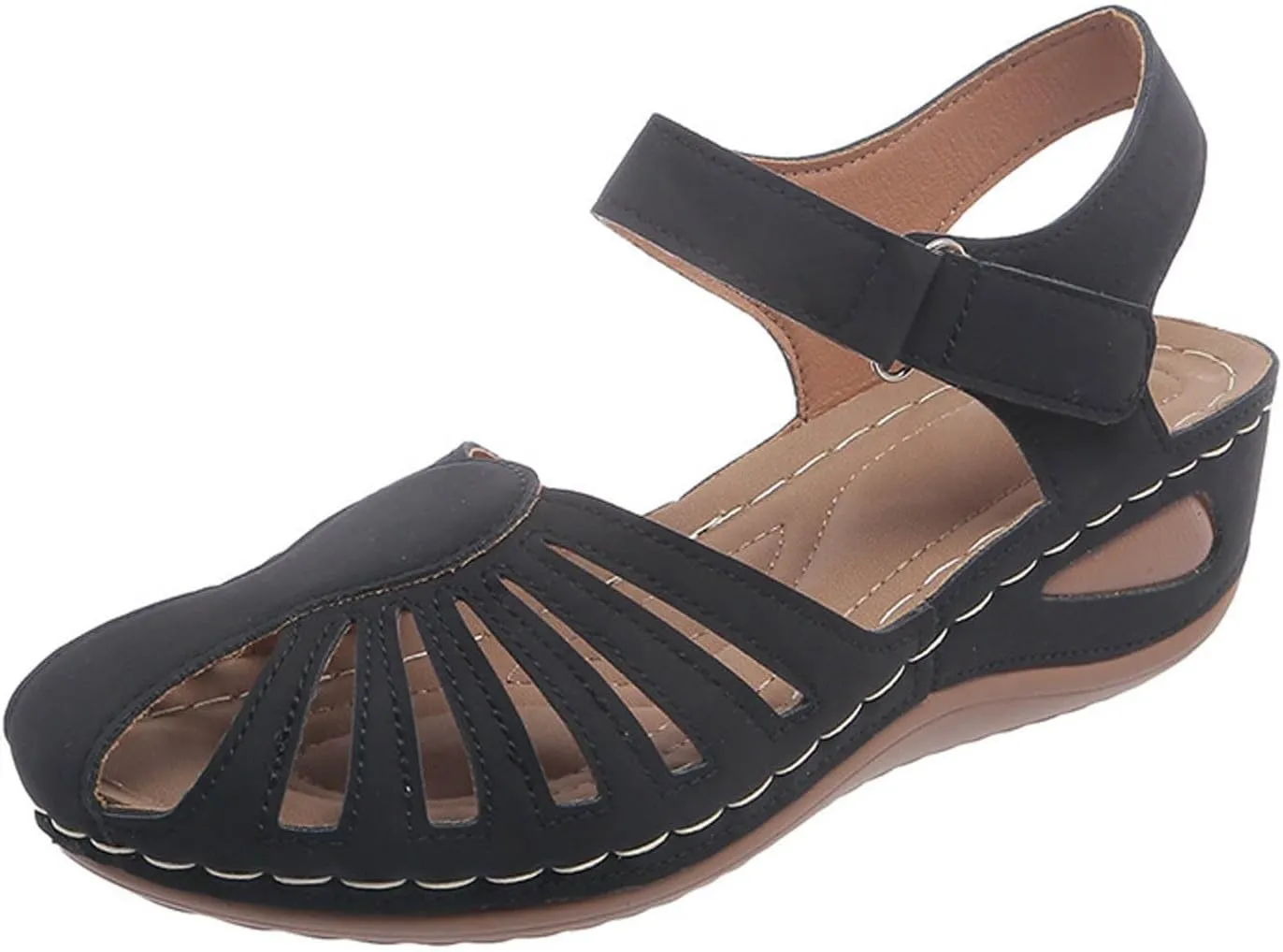 Women Close Toe Walking Sandals Dress Summer Wedges Heels for Women Ankle Strap Orthopedic Sandals Hollow Beach Shoes