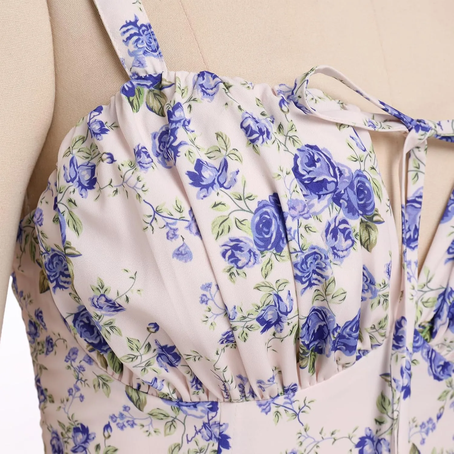 Women Floral Corset Dress Sleeveless Square Neck Spaghetti Straps Dress Boho Holiday Flowy Midi Bustier Sundress