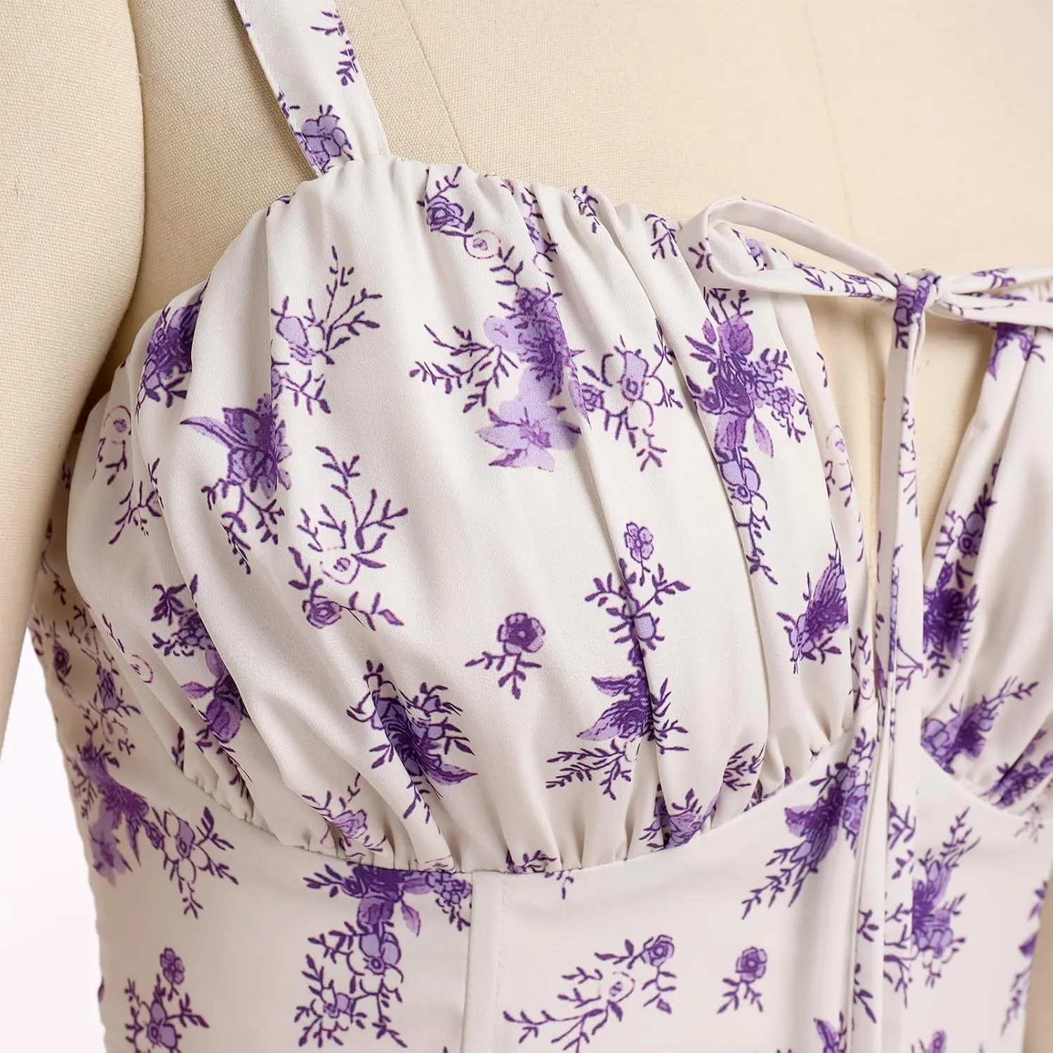 Women Floral Corset Dress Sleeveless Square Neck Spaghetti Straps Dress Boho Holiday Flowy Midi Bustier Sundress