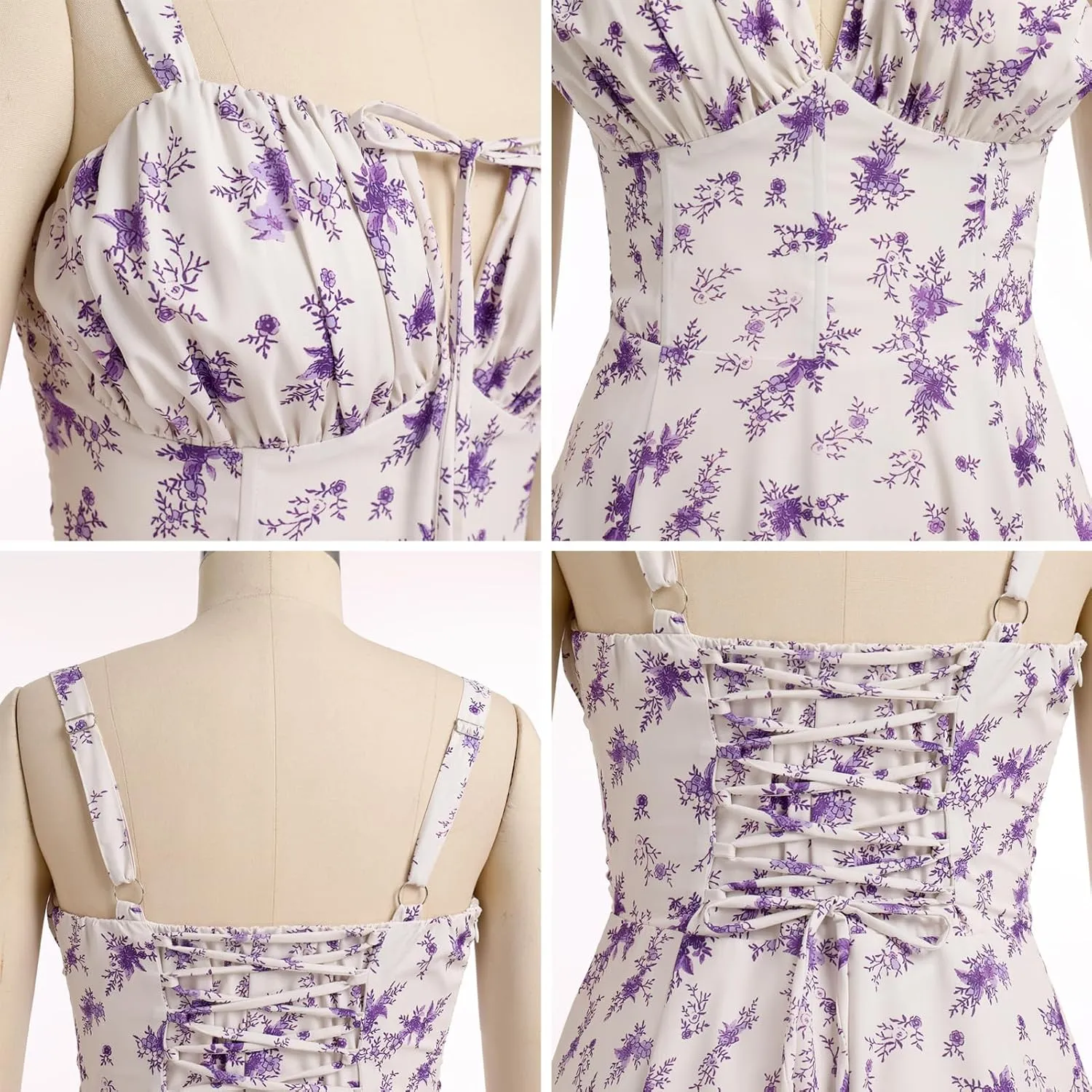 Women Floral Corset Dress Sleeveless Square Neck Spaghetti Straps Dress Boho Holiday Flowy Midi Bustier Sundress