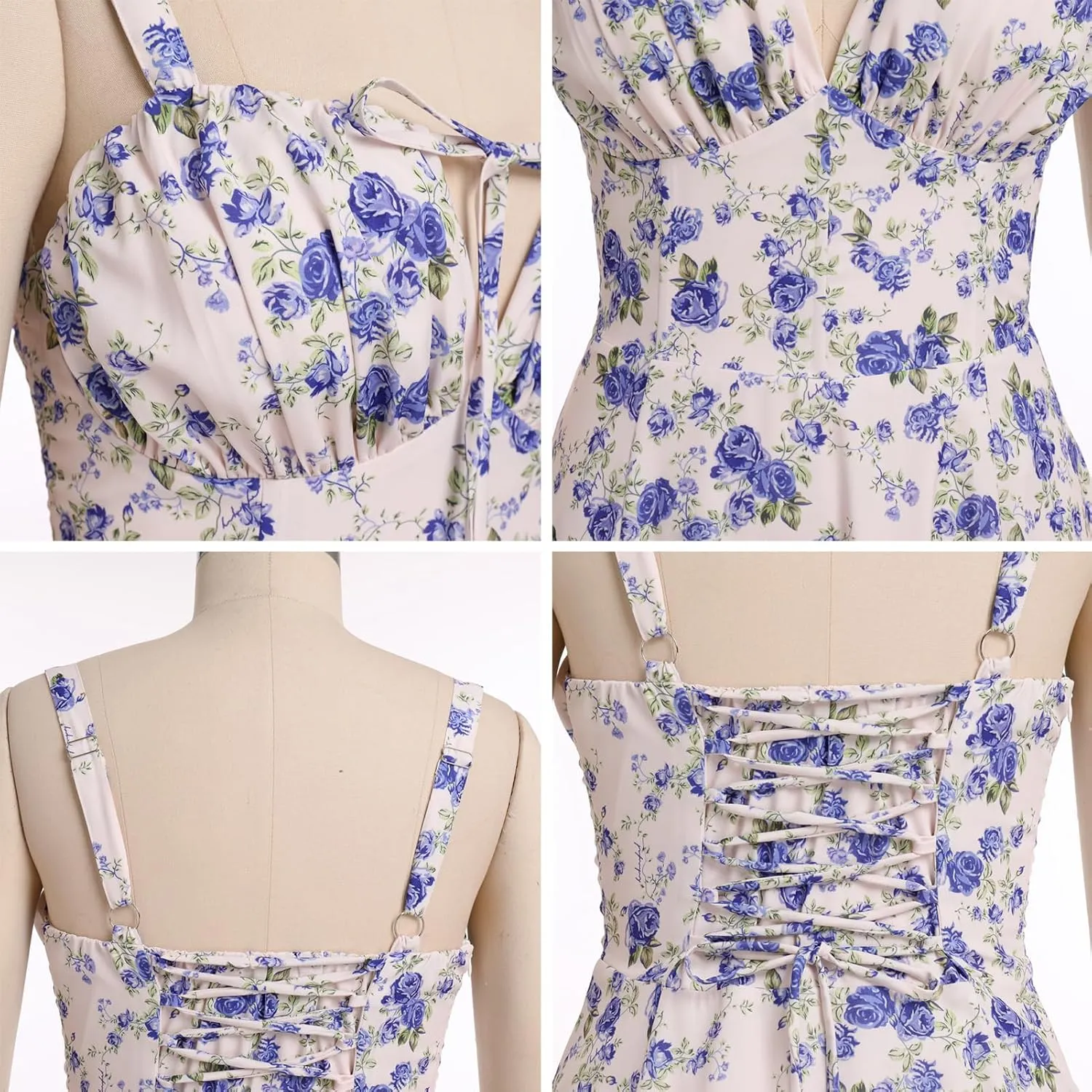 Women Floral Corset Dress Sleeveless Square Neck Spaghetti Straps Dress Boho Holiday Flowy Midi Bustier Sundress