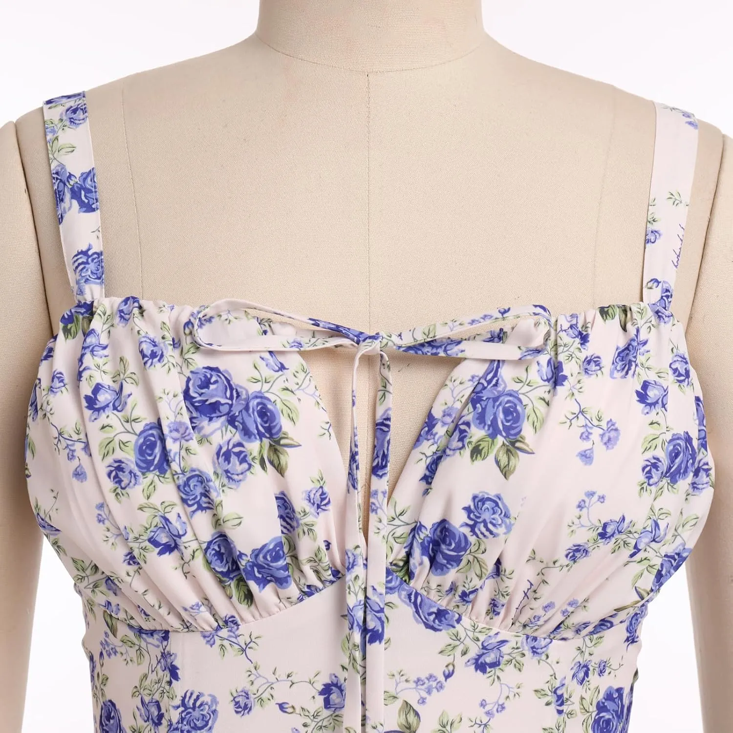 Women Floral Corset Dress Sleeveless Square Neck Spaghetti Straps Dress Boho Holiday Flowy Midi Bustier Sundress