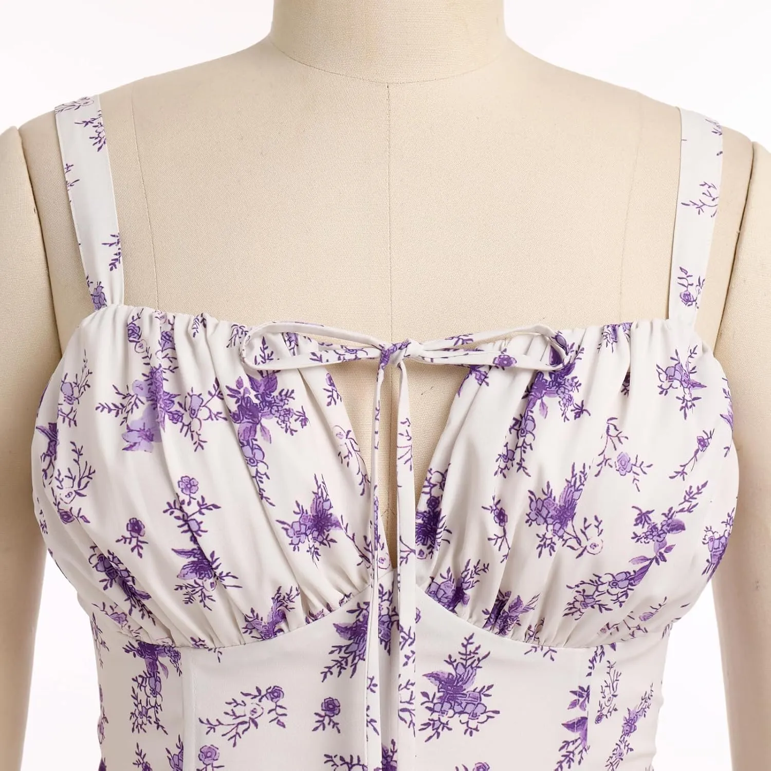 Women Floral Corset Dress Sleeveless Square Neck Spaghetti Straps Dress Boho Holiday Flowy Midi Bustier Sundress
