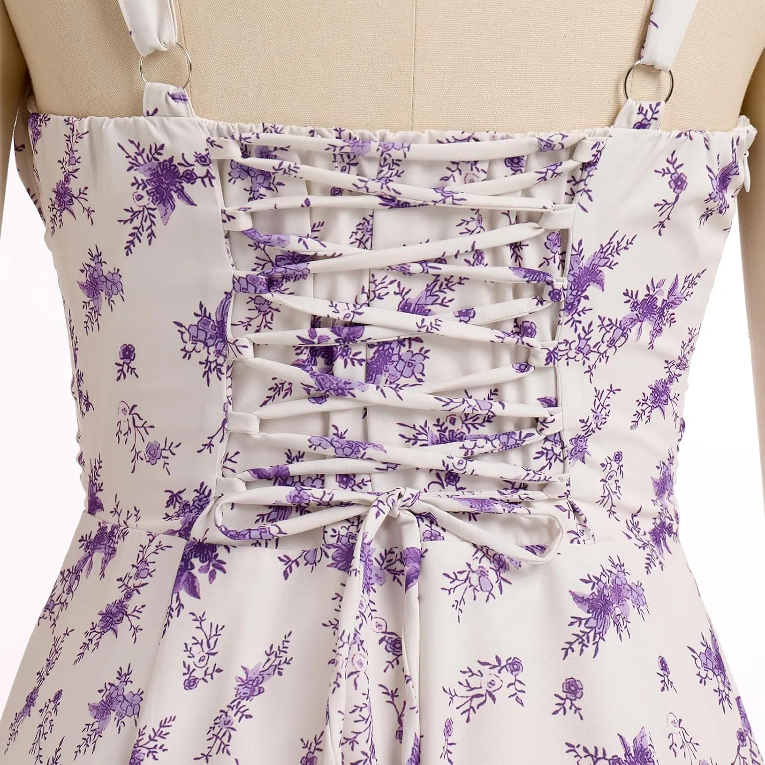 Women Floral Corset Dress Sleeveless Square Neck Spaghetti Straps Dress Boho Holiday Flowy Midi Bustier Sundress