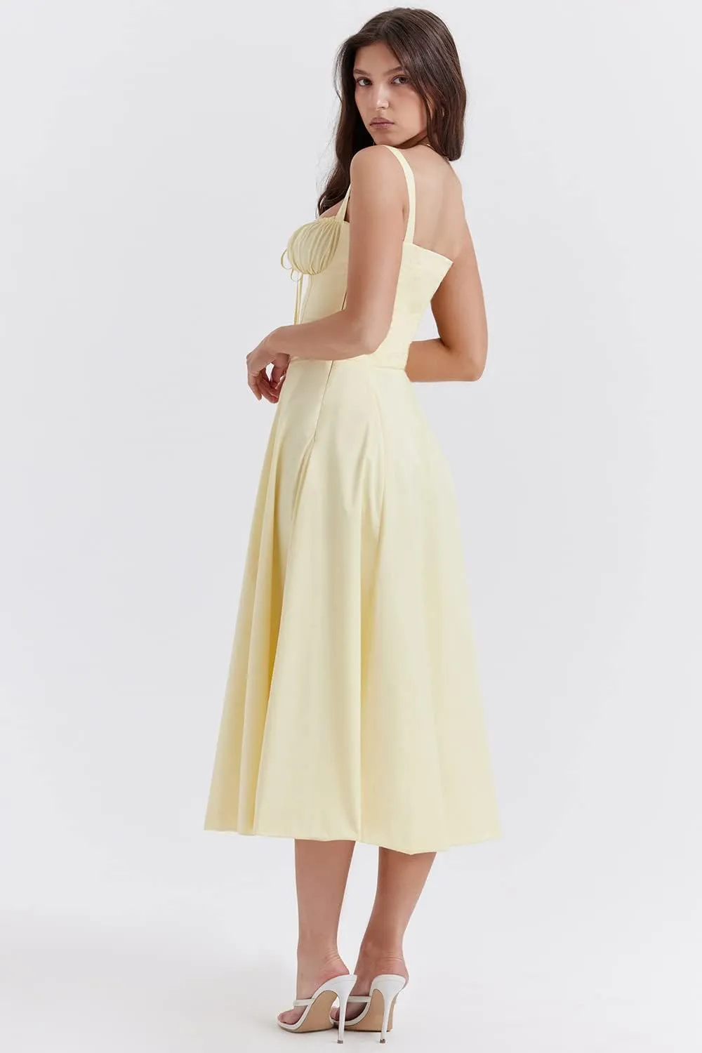 Women Floral Midi Corset Dress Summer Spaghetti Strap Square Neck Boho Cami Dress Flowy Slit Bustier Sundress