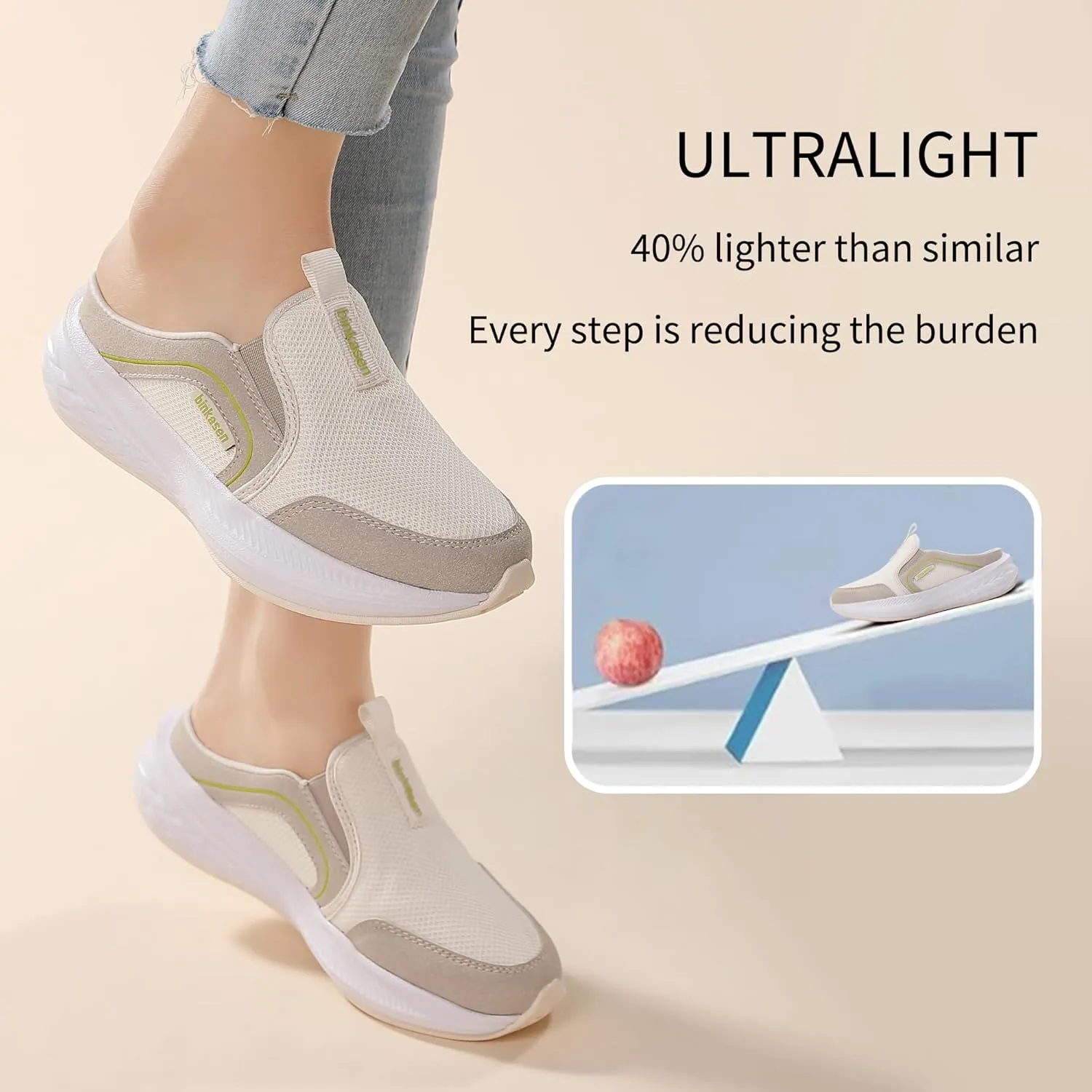 Women Mules Sneakers Slip On Walking Shoes Lightweight Comfortable Breathable Anti Slip Rubber Sole