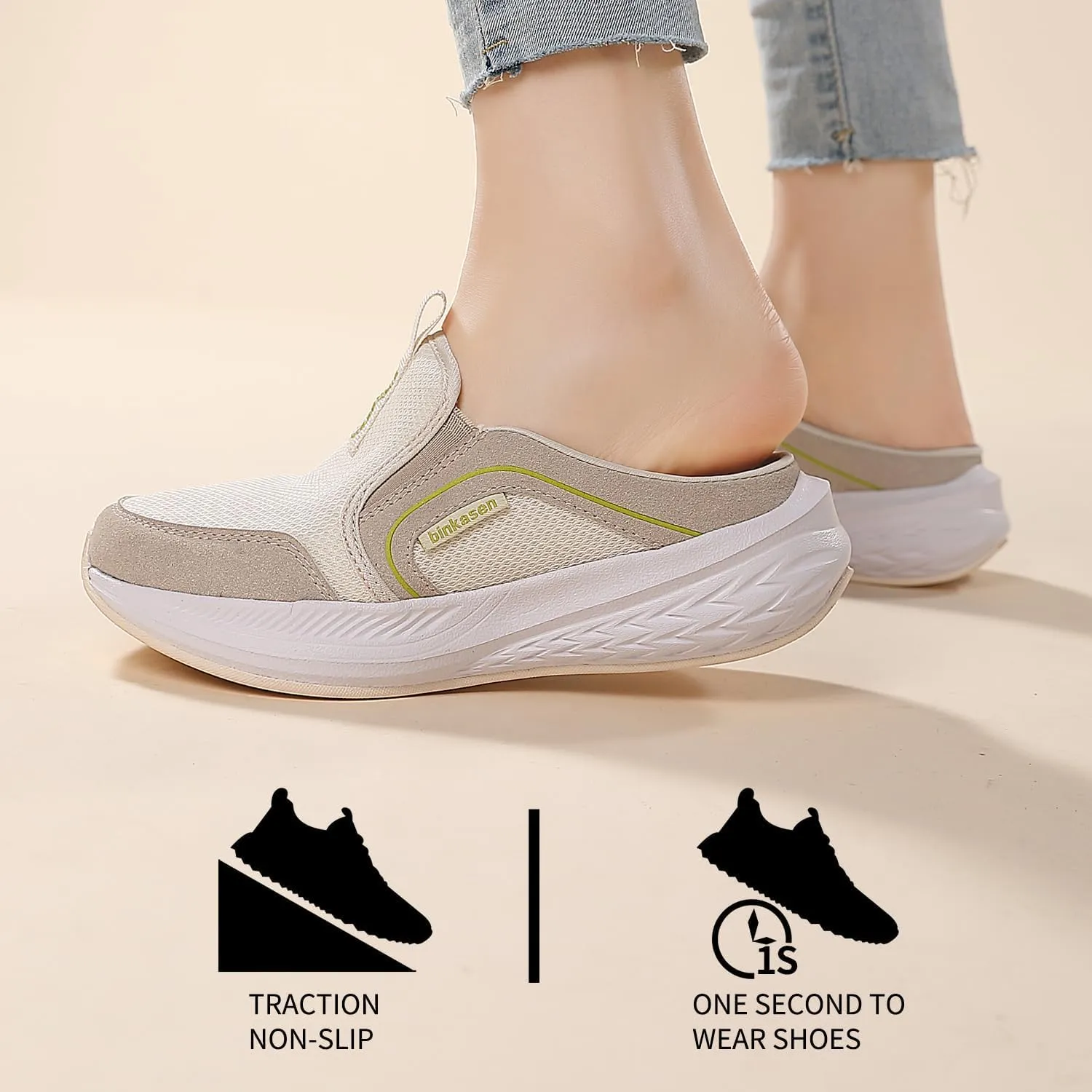 Women Mules Sneakers Slip On Walking Shoes Lightweight Comfortable Breathable Anti Slip Rubber Sole