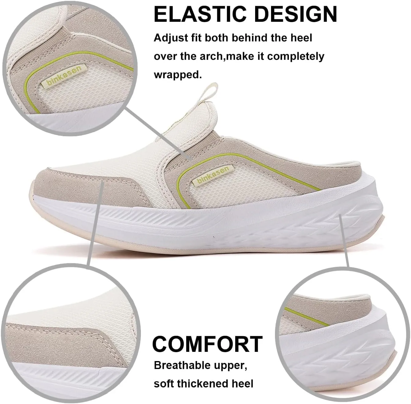 Women Mules Sneakers Slip On Walking Shoes Lightweight Comfortable Breathable Anti Slip Rubber Sole