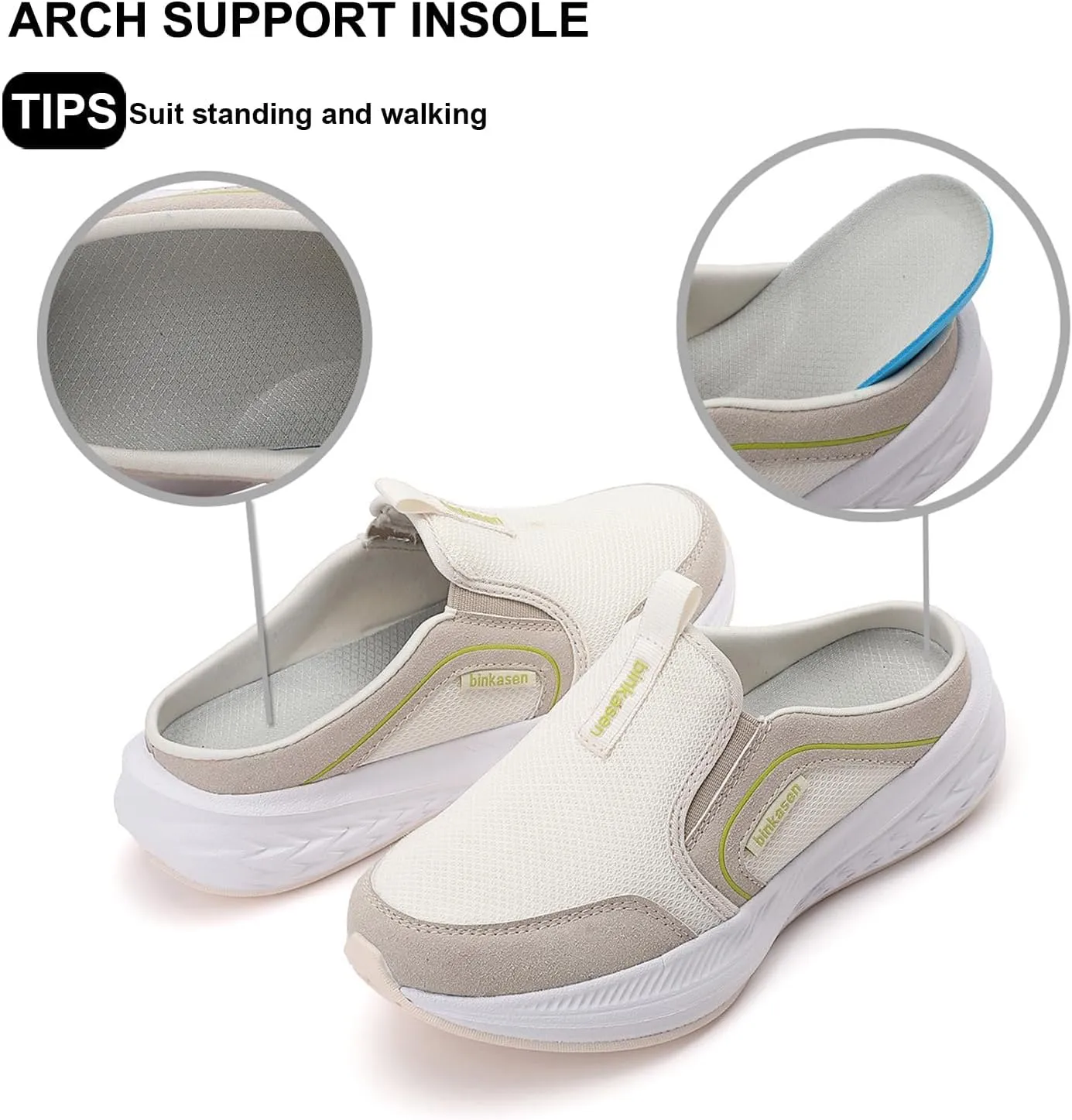 Women Mules Sneakers Slip On Walking Shoes Lightweight Comfortable Breathable Anti Slip Rubber Sole