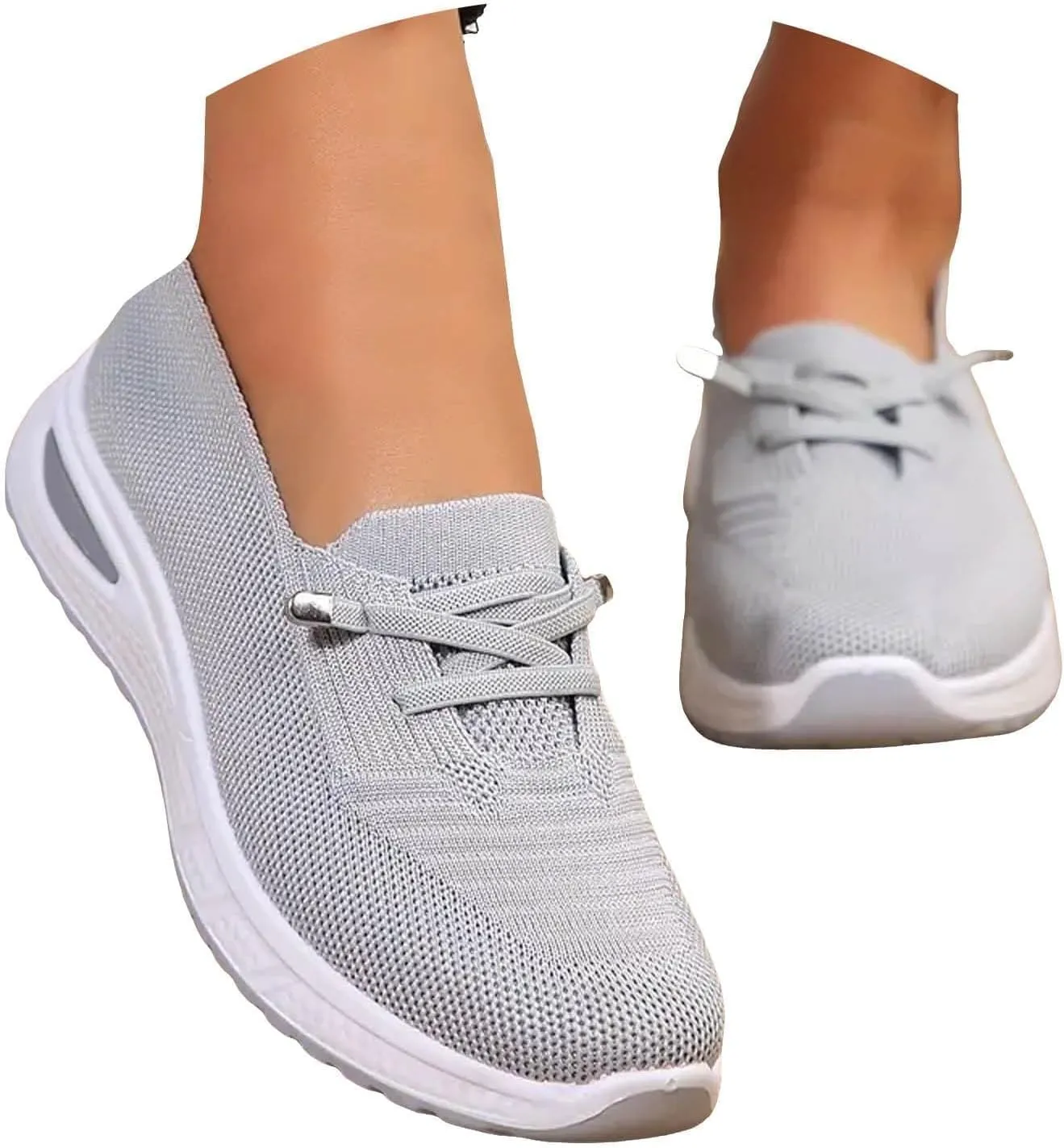 Women Orthopedic Walking Shoes Breathable Mesh Knitted Woven Low Top Walking Shoes Lightweight Wide Width Soft Sole Arch Support Non-Slip Shoe Slip On Comfortable Sneakers