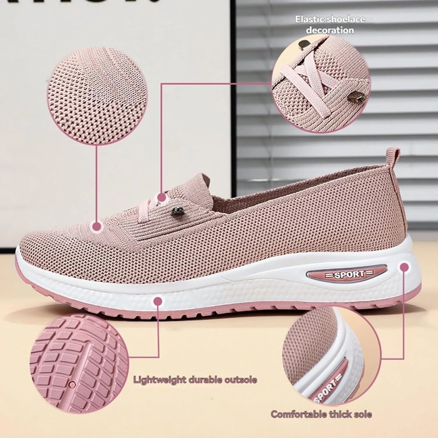 Women Orthopedic Walking Shoes Breathable Mesh Knitted Woven Low Top Walking Shoes Lightweight Wide Width Soft Sole Arch Support Non-Slip Shoe Slip On Comfortable Sneakers