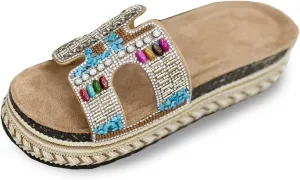 Women Sandals Rhinestone Glitter Slides Summer Platform Sandals Comfy Slides House Slippers H Slide Sandal