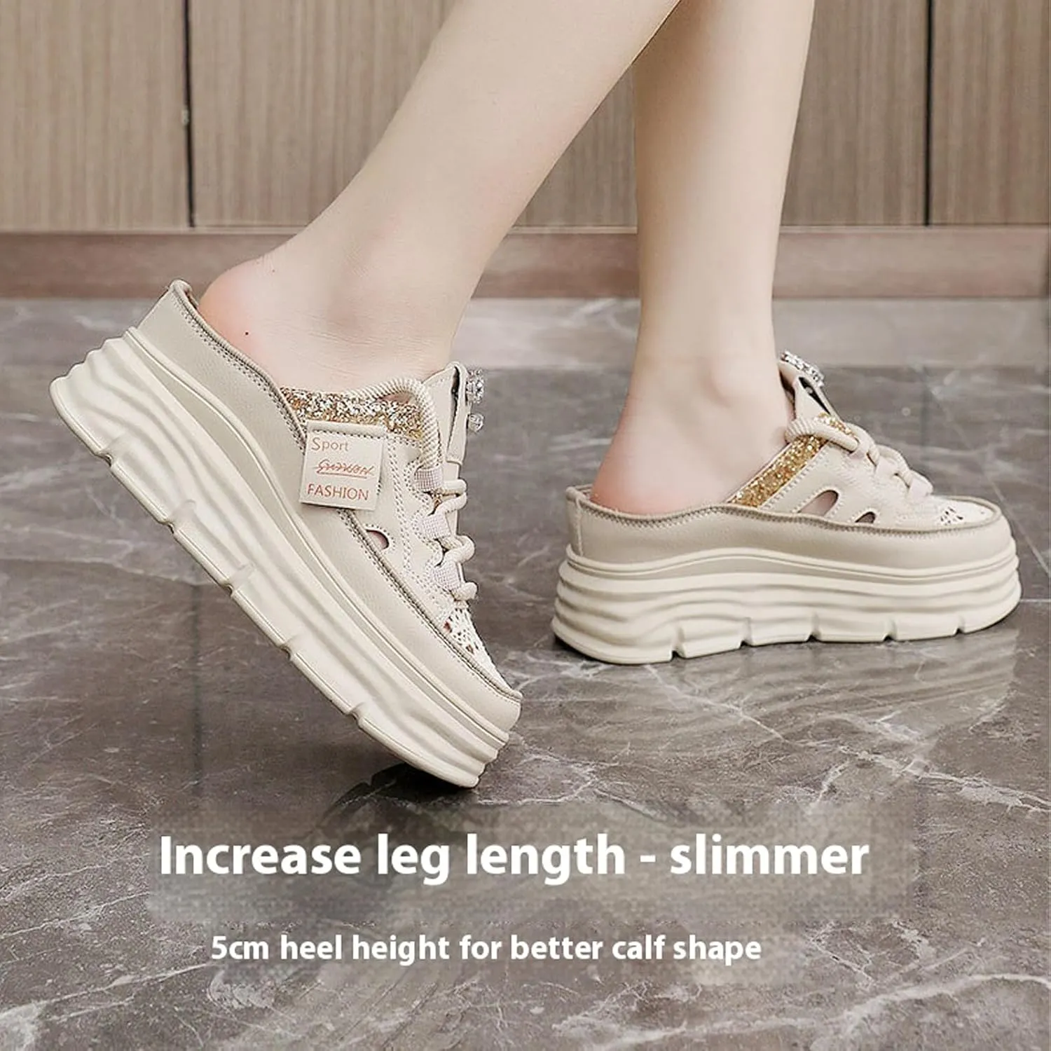 Women Slip On Platform Sneakers Comfortable Breathable Mule Shoes Casual Clogs with Cutout Design for Walking Work Travel Errands Outfits