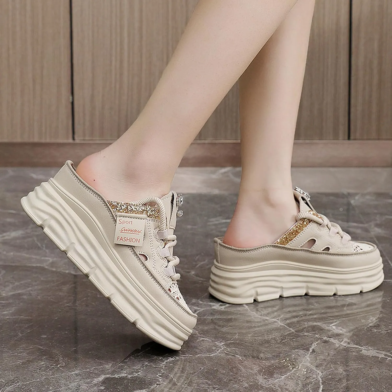 Women Slip On Platform Sneakers Comfortable Breathable Mule Shoes Casual Clogs with Cutout Design for Walking Work Travel Errands Outfits