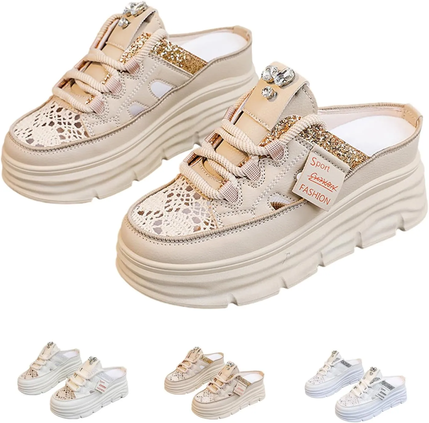 Women Slip On Platform Sneakers Comfortable Breathable Mule Shoes Casual Clogs with Cutout Design for Walking Work Travel Errands Outfits