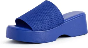 Women Stylish Platform Slide Sandals Comfort Open Toe Backless Slip-On Chunky Wedge Soft Memory Foam Padded Summer Casual Knit Mules Shoes