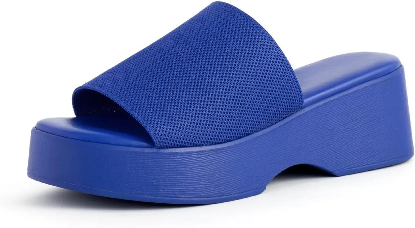 Women Stylish Platform Slide Sandals Comfort Open Toe Backless Slip-On Chunky Wedge Soft Memory Foam Padded Summer Casual Knit Mules Shoes