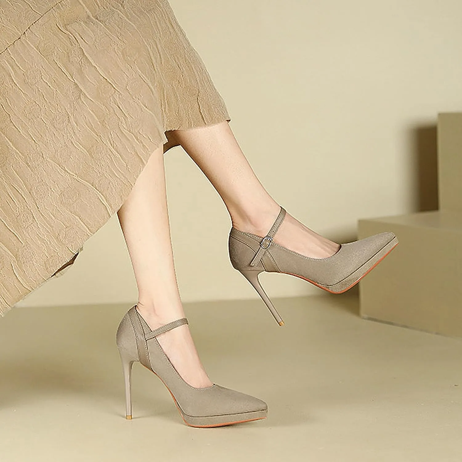 Women's Ankle Cross Strap Pumps Platform Stiletto Dress High Heel Mouth Heeled Office Clubbing Work Courts Shoes Ladies Party Wedding Fashion Closed Pointed Toe Slip On