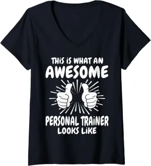 Womens Awesome Personal Trainer V-Neck T-Shirt