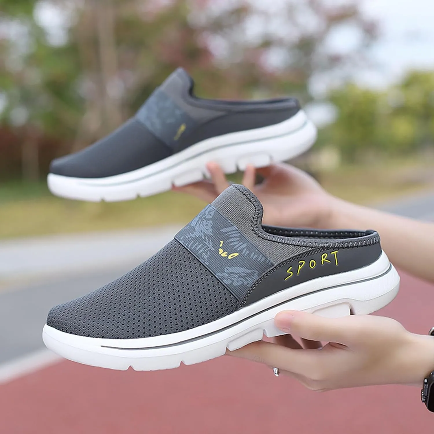 Womens Backless Sneakers Mesh Slip-on Mule Shoes Running Shoes for Men Food Service Women Casual Shoes Brown Sneakers White Tennis Shoe Loafers Casual Slip On