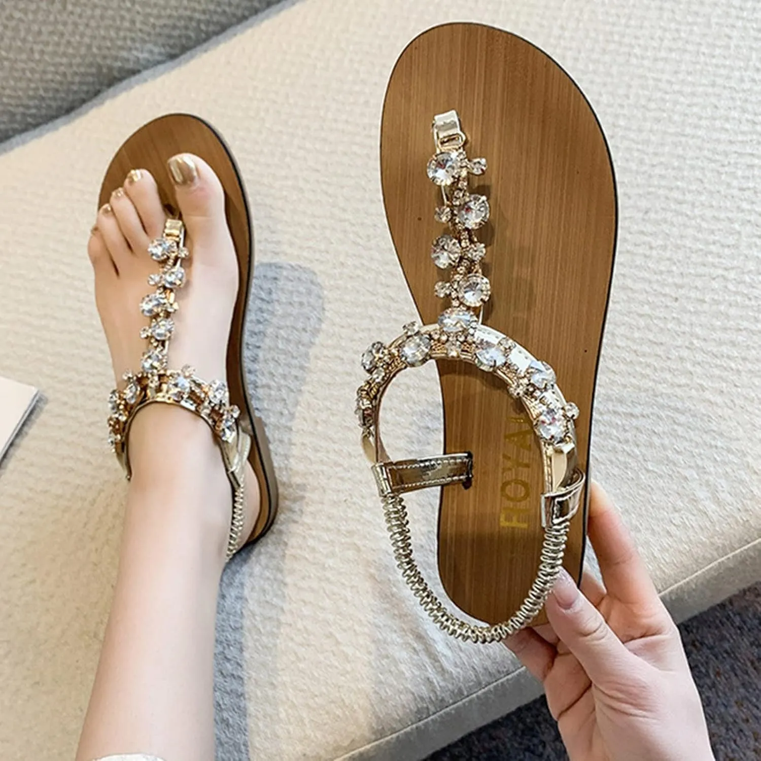 Womens Beach Sandals Summer Flats - Dressy Thong Flat Sandal Comfortable Bohemian Sexy Clip Toe Flip Flops Shoes