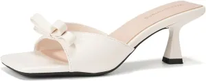 Women's Bow Kitten Heel Mule Sandals Fashion Square Open Toe Non-slip Slip-On Formal High Heel Sandals for Party, Evening