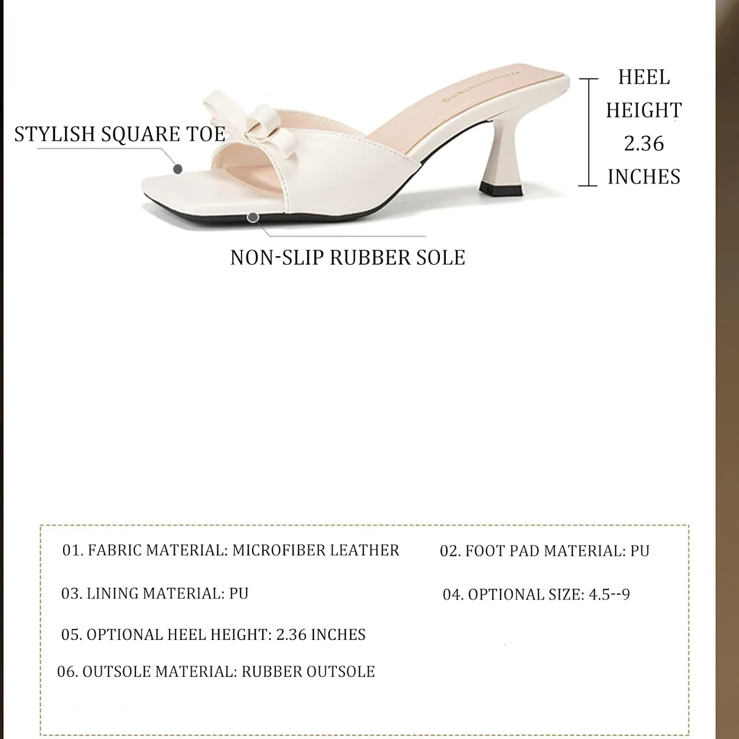Women's Bow Kitten Heel Mule Sandals Fashion Square Open Toe Non-slip Slip-On Formal High Heel Sandals for Party, Evening
