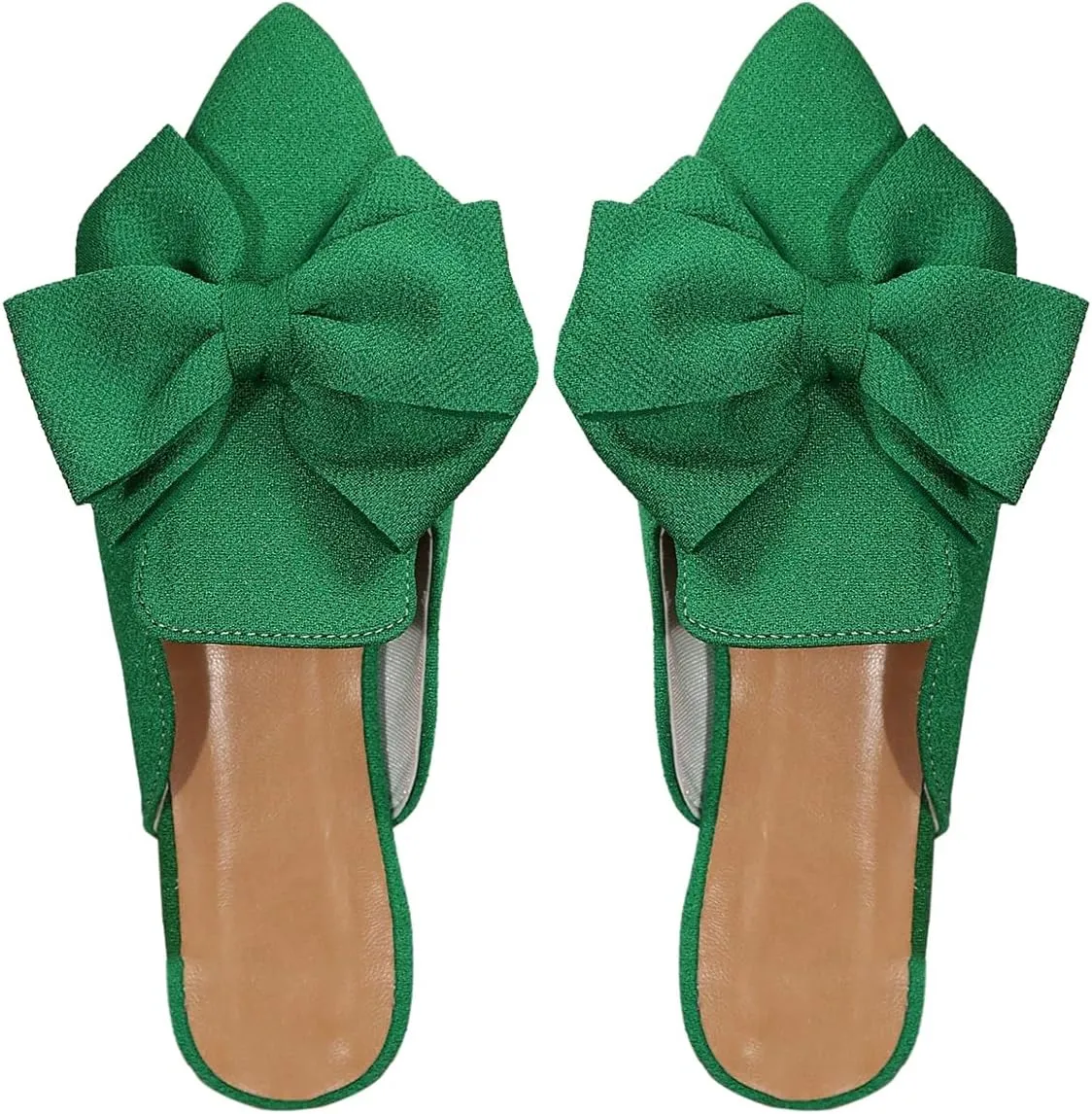 Women's Bow Mules Dressy Pointed Toe Flat Shoes Backless Loafers Slide Sandals Casual Slides Work Shoes