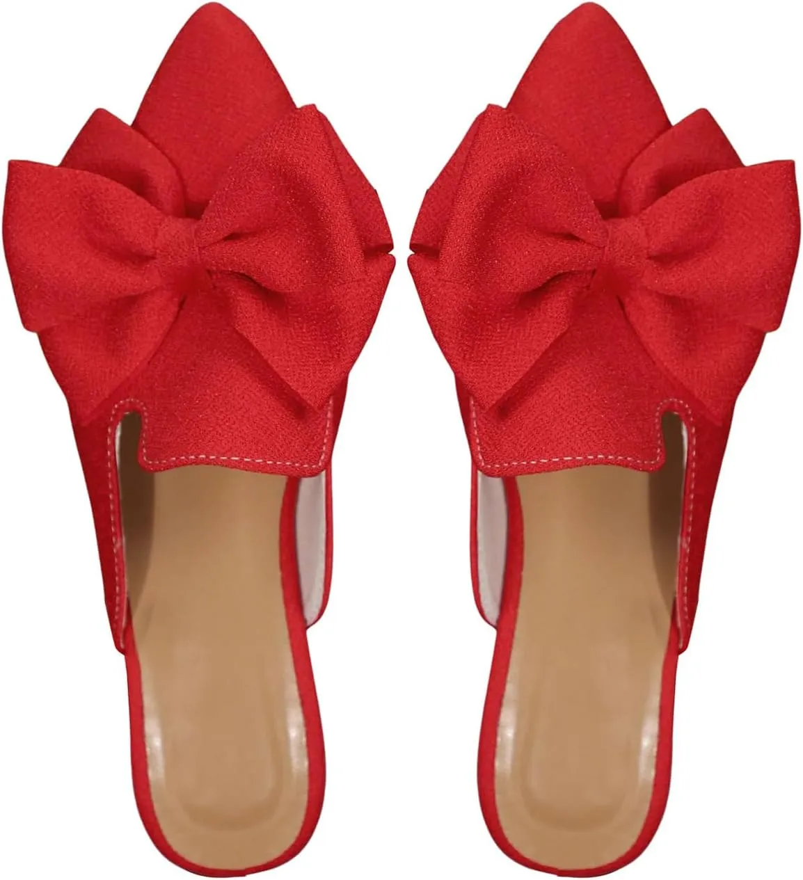 Women's Bow Mules Dressy Pointed Toe Flat Shoes Backless Loafers Slide Sandals Casual Slides Work Shoes