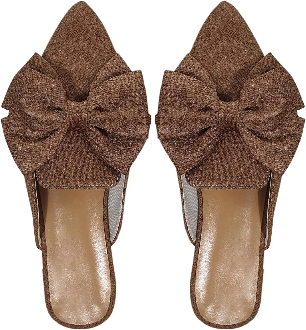 Women's Bow Mules Dressy Pointed Toe Flat Shoes Backless Loafers Slide Sandals Casual Slides Work Shoes