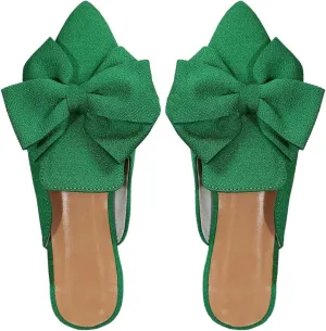 Women's Bow Mules Dressy Pointed Toe Flat Shoes Backless Loafers Slide Sandals Casual Slides Work Shoes