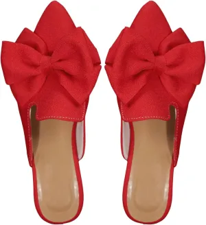 Women's Bow Mules Dressy Pointed Toe Flat Shoes Backless Loafers Slide Sandals Casual Slides Work Shoes