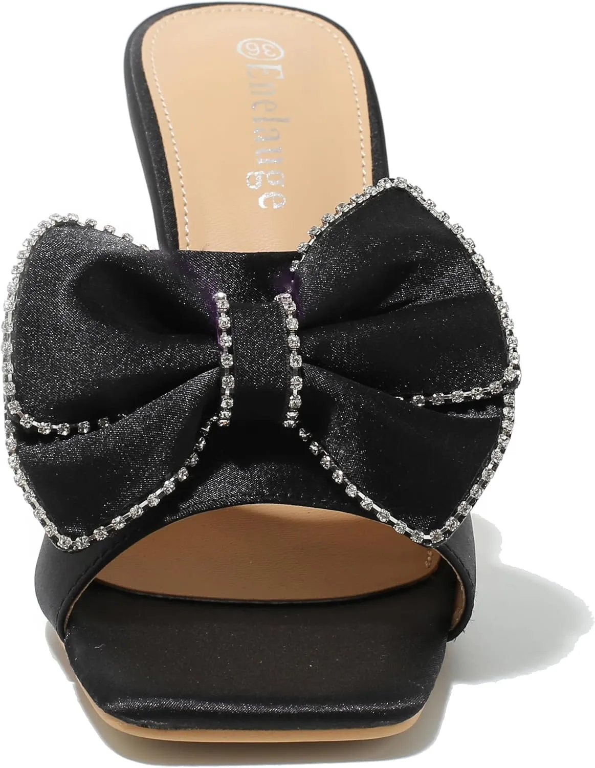 Women's Bowknot High Heel Mule Sandals Clear Heels Square Toe Satin Bow Mules Backless Slip on Slippers Comfortable Wedding Party Dress Shoes