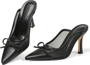 Women’s Breathable Mesh Heels Mules - Pointed Toe Kitten Heel Club Shoes Low Heels Slingback Slip-On Sandals Comfort Pumps Shoes