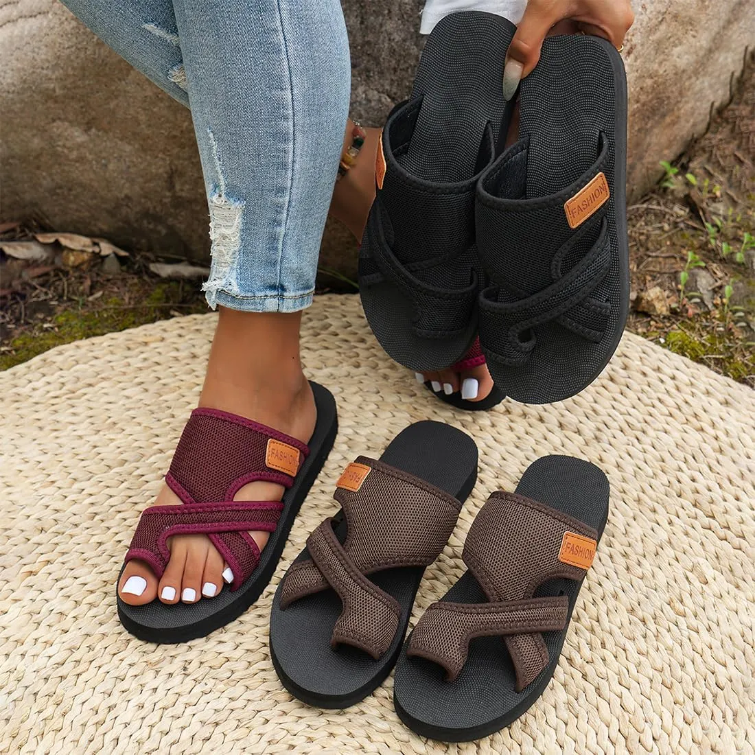 Women's Breathable Mesh Sandals Orthotic Sandals 2025 Summer Hollow Mesh Flip Flops For Women Mesh Flats Beach Sandals Mules
