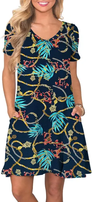 Women's Casual T Shirt Dress Summer Short Sleeve Swing Dresses with Pockets