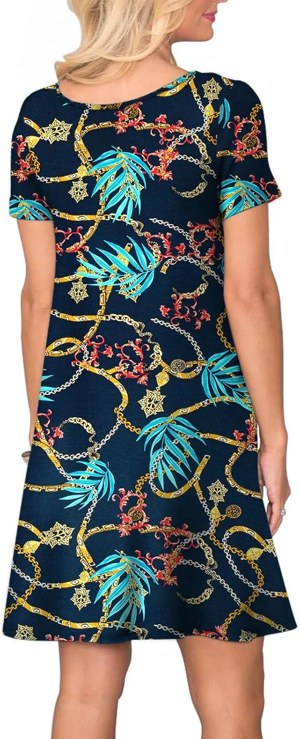 Women's Casual T Shirt Dress Summer Short Sleeve Swing Dresses with Pockets