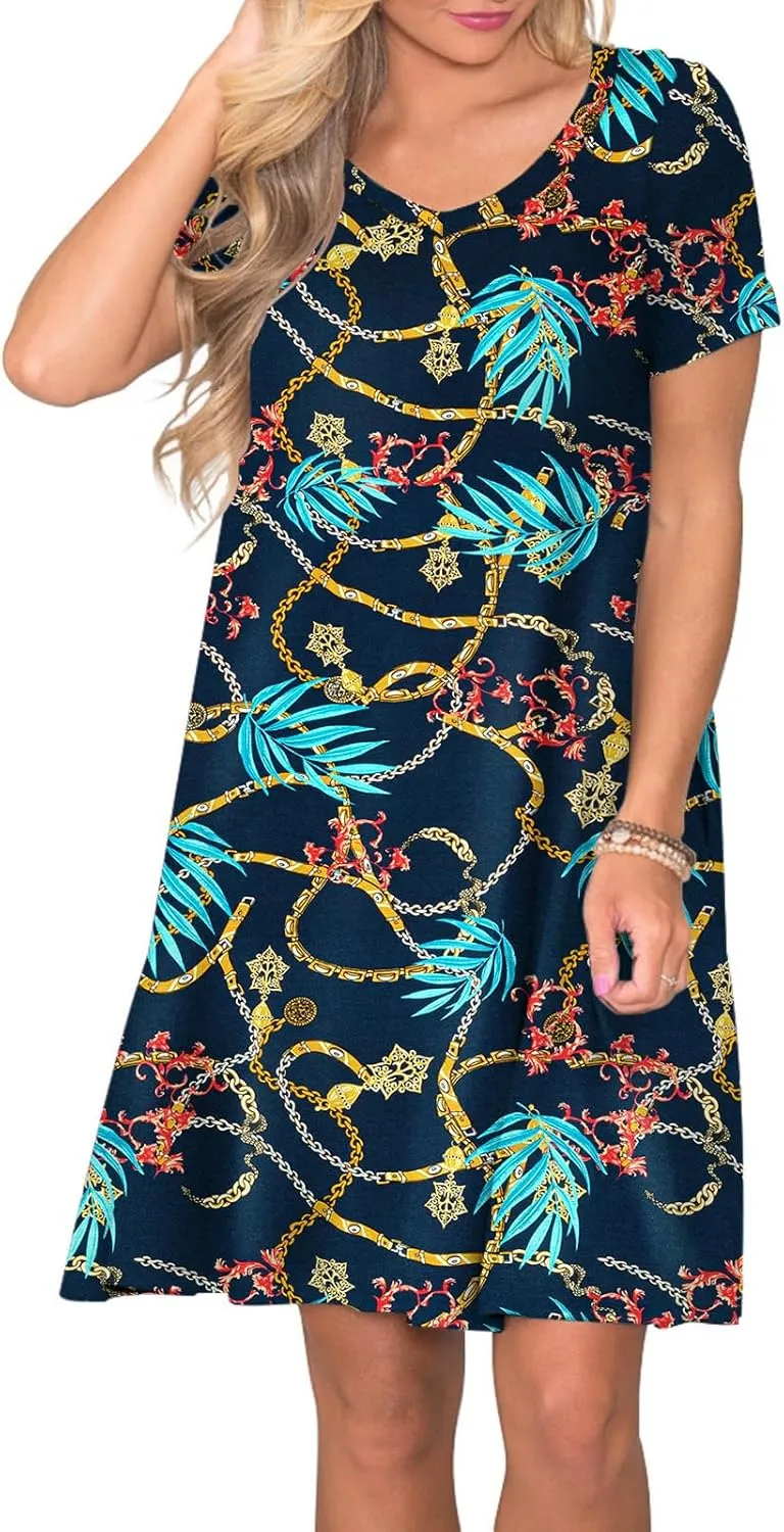 Women's Casual T Shirt Dress Summer Short Sleeve Swing Dresses with Pockets