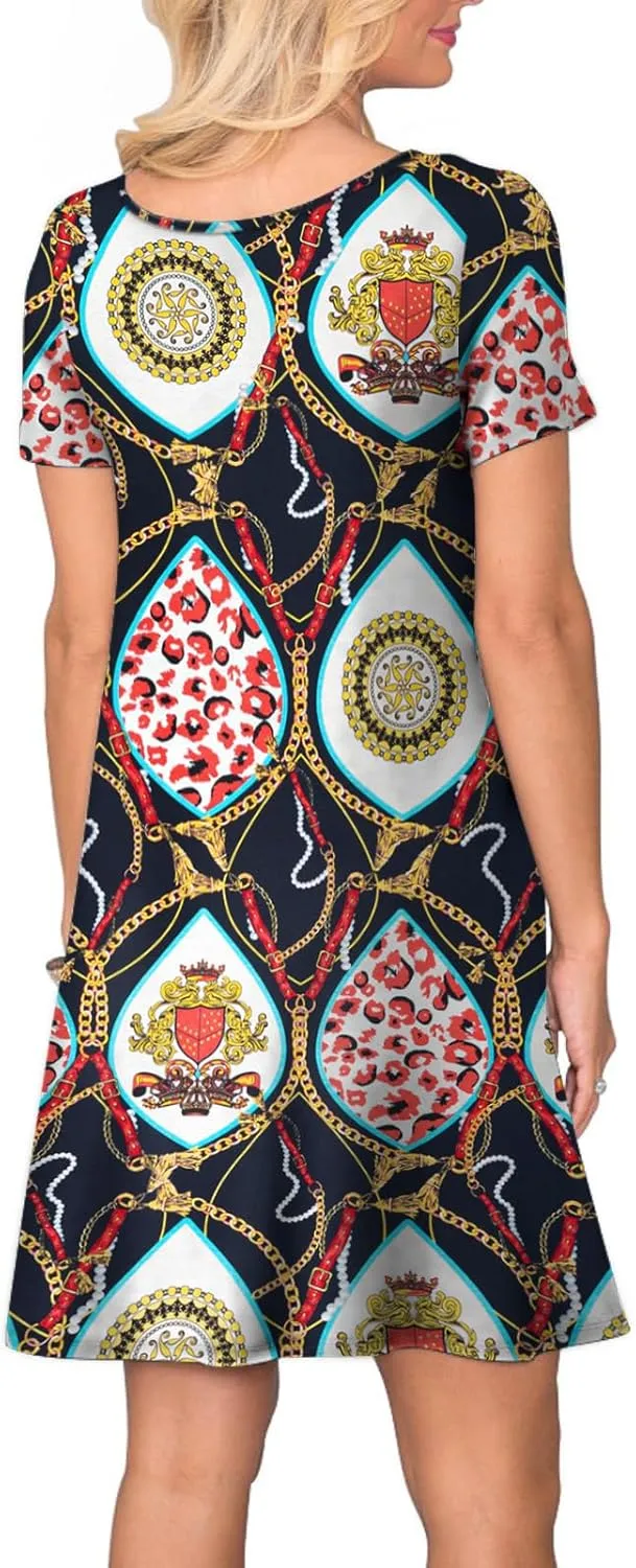 Women's Casual T Shirt Dress Summer Short Sleeve Swing Dresses with Pockets
