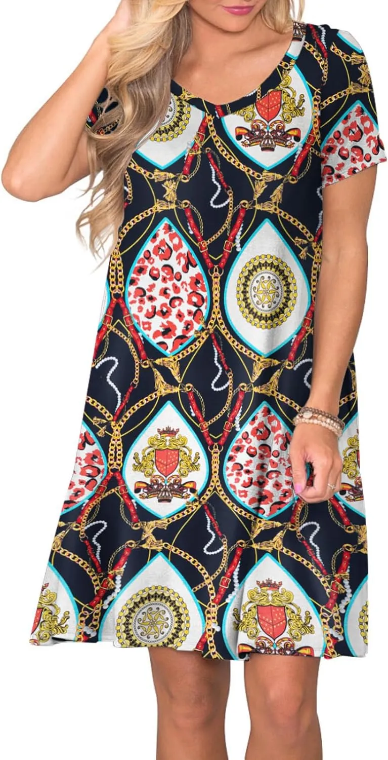Women's Casual T Shirt Dress Summer Short Sleeve Swing Dresses with Pockets