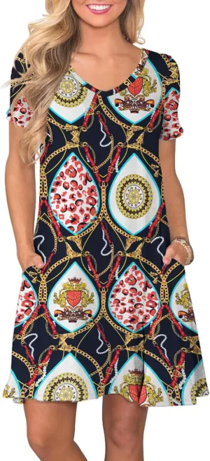 Women's Casual T Shirt Dress Summer Short Sleeve Swing Dresses with Pockets