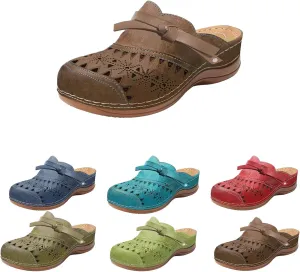 Womens Clogs with Arch Support Mule Shoes Vintage Closed Toe Wide Width Sandals Summer Hollow Out Slip On Slippers Outdoor Flats