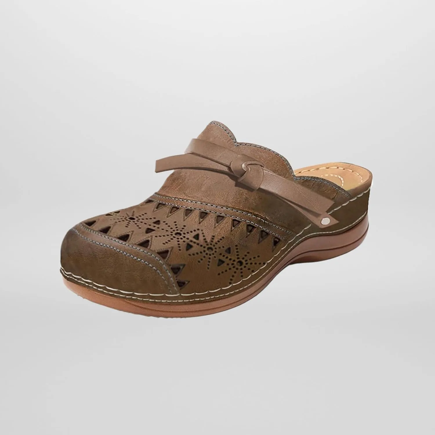 Womens Clogs with Arch Support Mule Shoes Vintage Closed Toe Wide Width Sandals Summer Hollow Out Slip On Slippers Outdoor Flats
