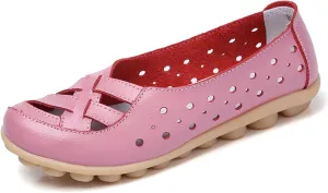 womens comfort sandals Breathable Leather Hollow Out Loafer Flats Summer Slip-On Cutout Sandals Casual Round Toe Orthopedic Loafers Fashion Soft Shoes